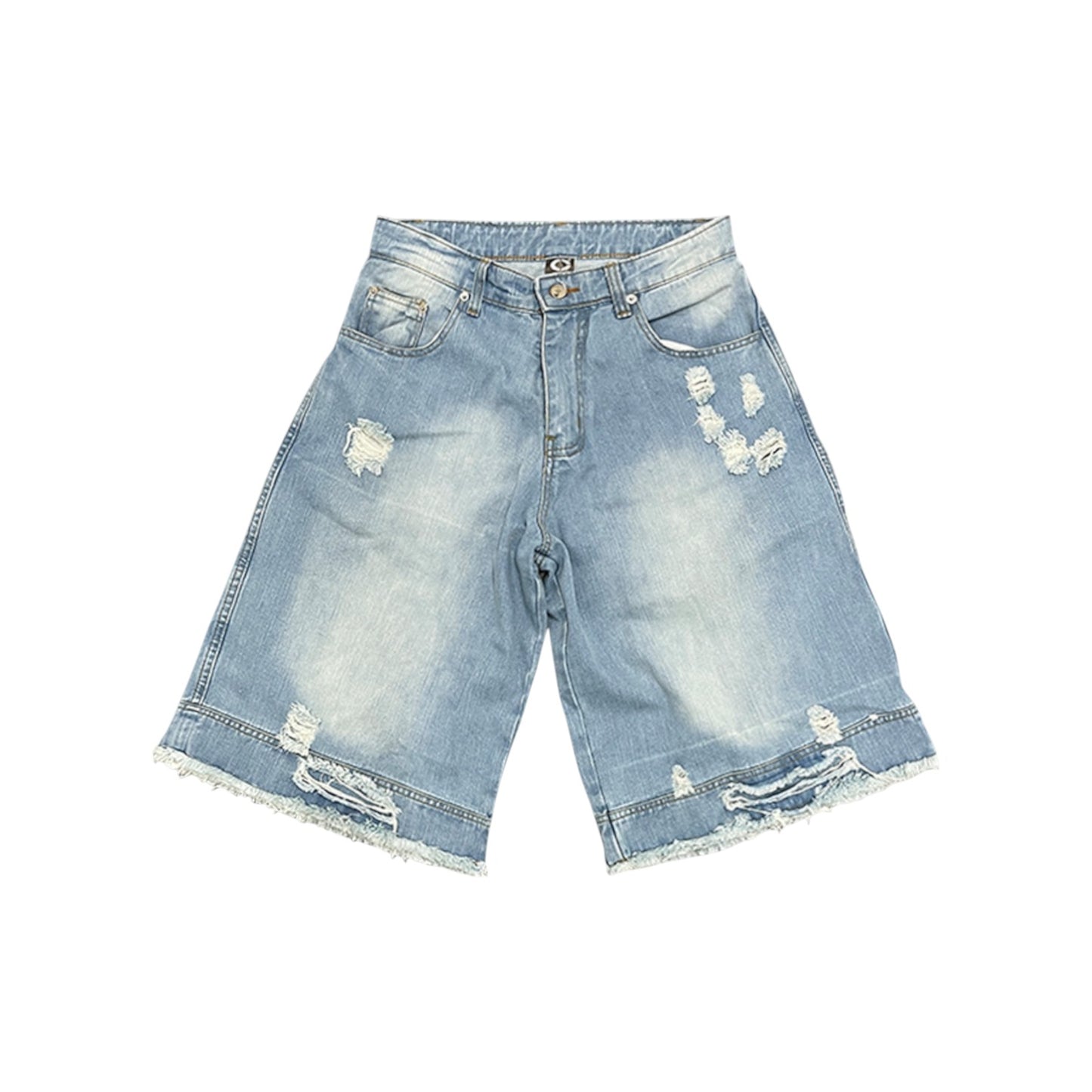 DISTRESSED DENIM JORTS