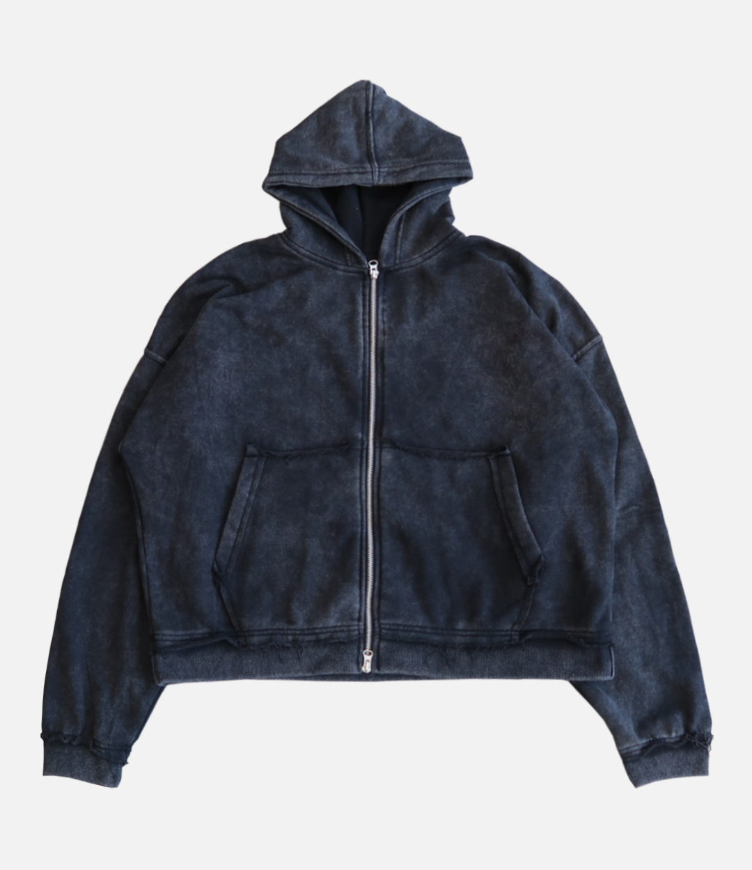 ZIP MIDWEIGHT HOODIE, BLACK VINTAGE WASH