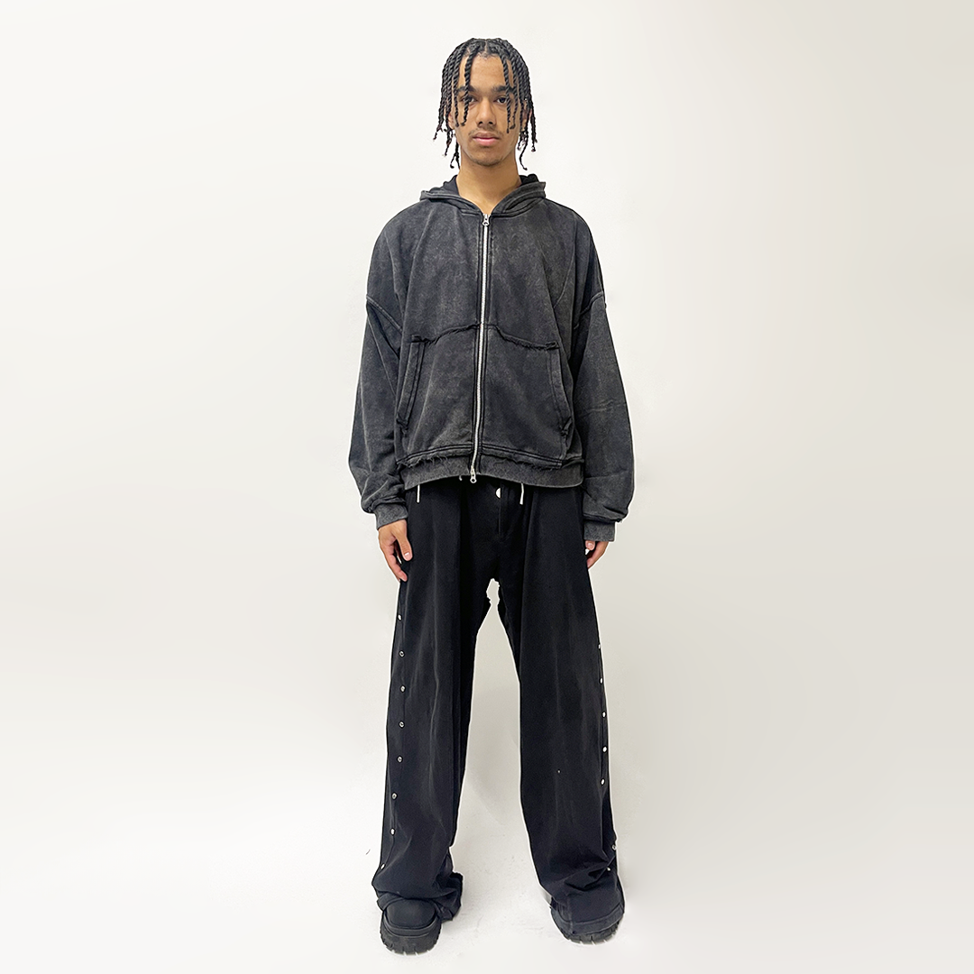 ZIP MIDWEIGHT HOODIE, BLACK VINTAGE WASH