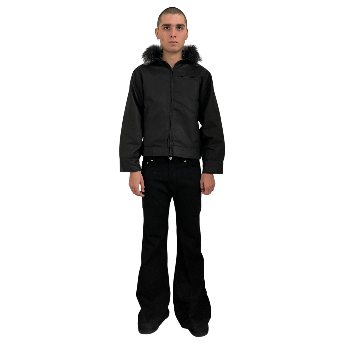 FUR CANVAS JACKET, BLACK