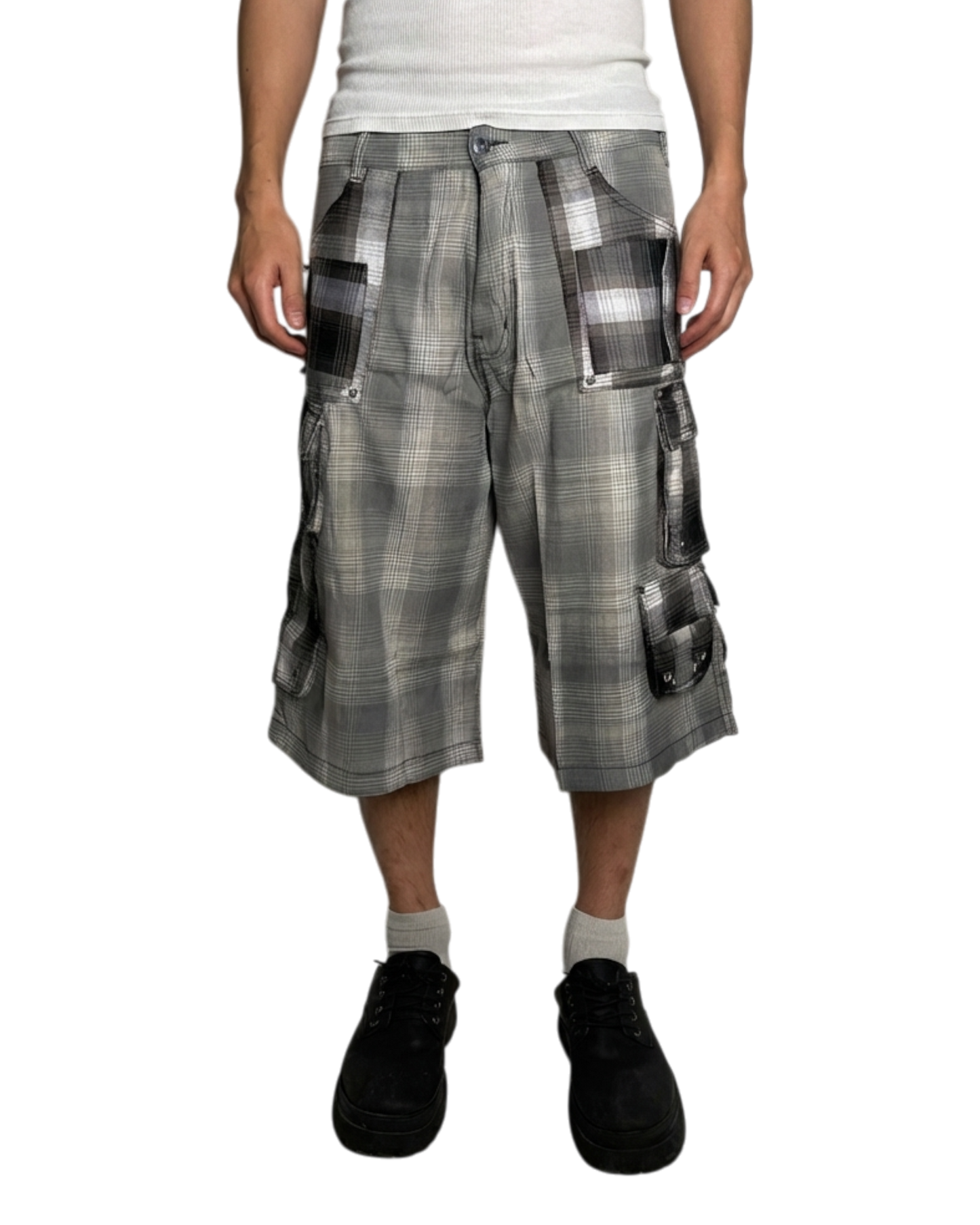 WOOL SHORTS, GREY/BLACK PLAID