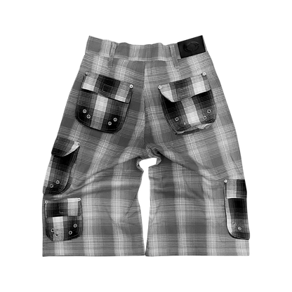 WOOL SHORTS, GREY/BLACK PLAID