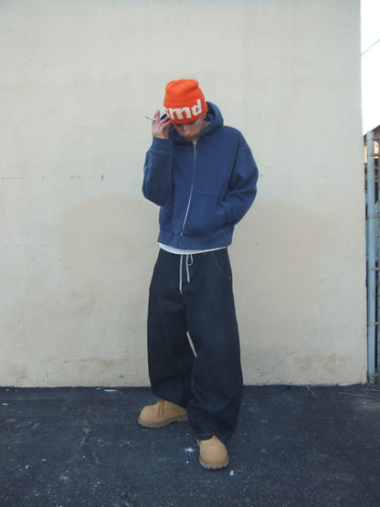 WIDE LEG SELVEDGE, DARK INDIGO/GREEN STITCH