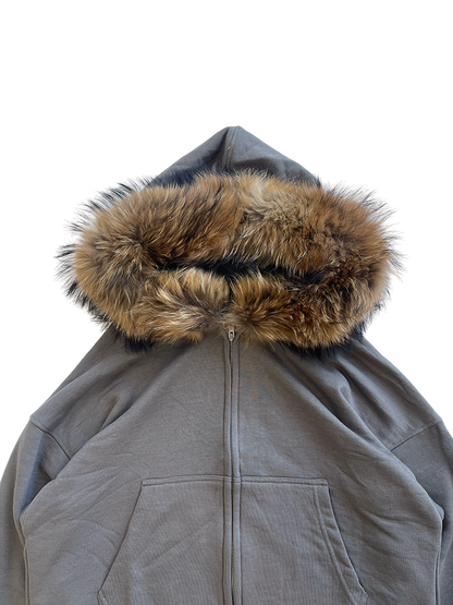 FUR HOODIE, CHARCOAL/BROWN