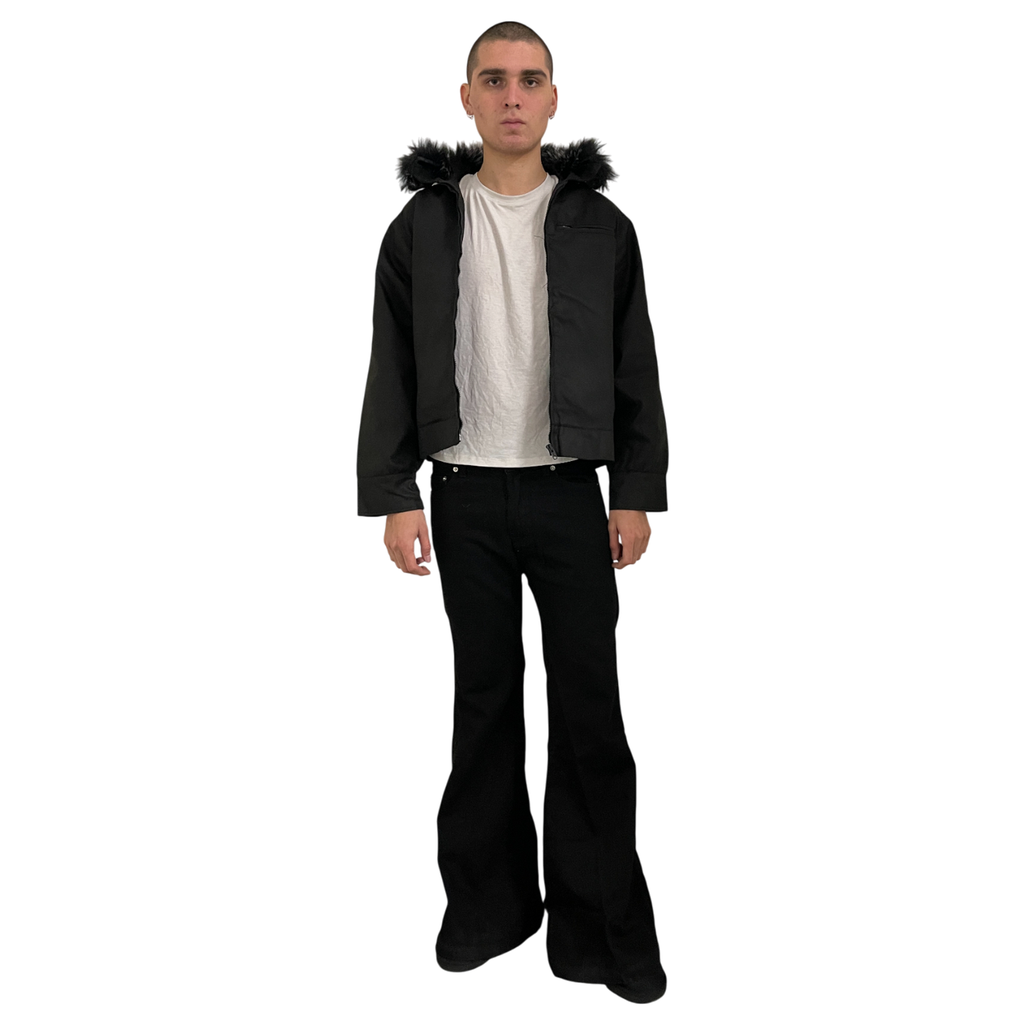 FUR CANVAS JACKET, BLACK