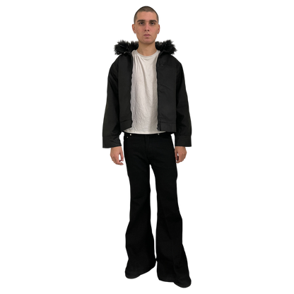FUR CANVAS JACKET, BLACK