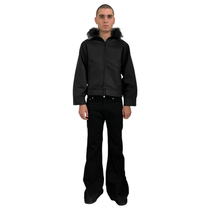FUR CANVAS JACKET, BLACK
