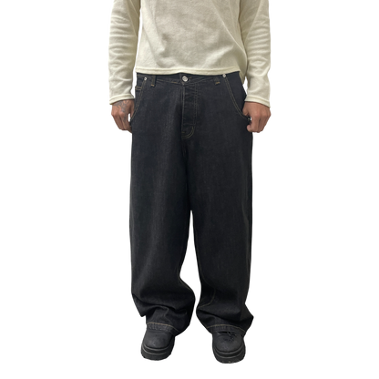 WIDE LEG SELVEDGE, DARK INDIGO/GREEN STITCH