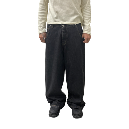 WIDE LEG SELVEDGE, DARK INDIGO/ORANGE STITCH