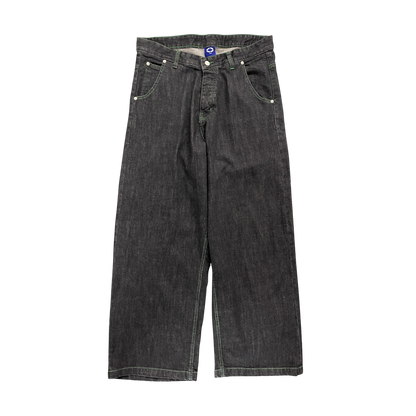 WIDE LEG SELVEDGE, DARK INDIGO/GREEN STITCH