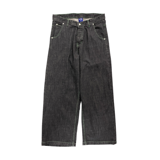 WIDE LEG SELVEDGE, DARK INDIGO/GREEN STITCH