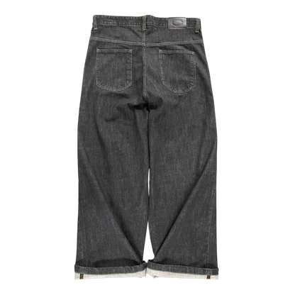 WIDE LEG SELVEDGE, DARK INDIGO/GREEN STITCH