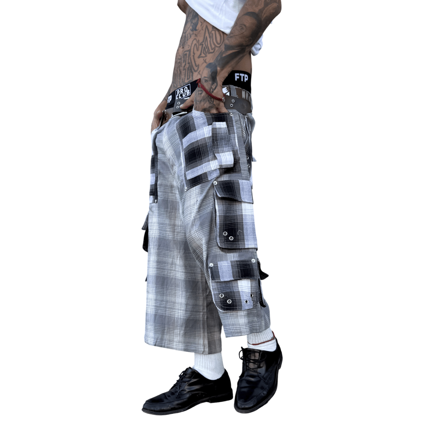 WOOL SHORTS, GREY/BLACK PLAID