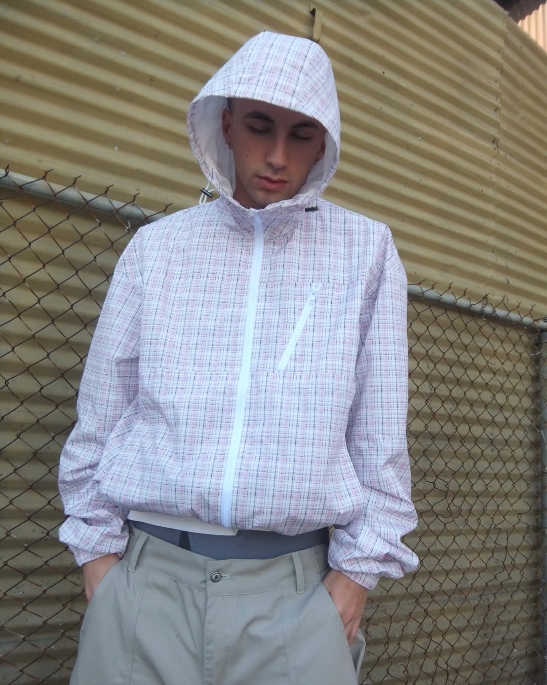 PLAID WINDBREAKER, PINK