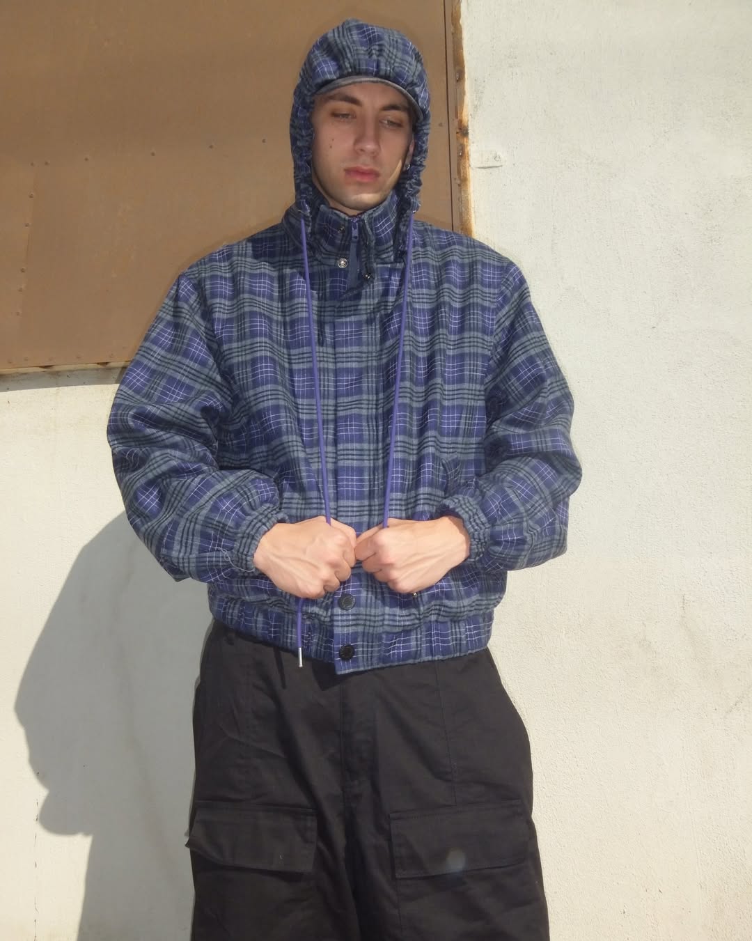 PLAID WOOL JACKET, PURPLE