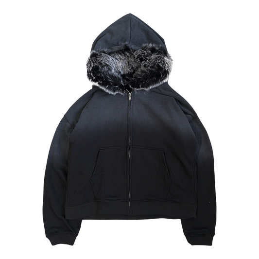 FUR HOODIE, BLACK/WOLF GRAY