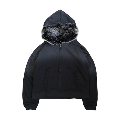 FUR HOODIE, BLACK/WOLF GRAY