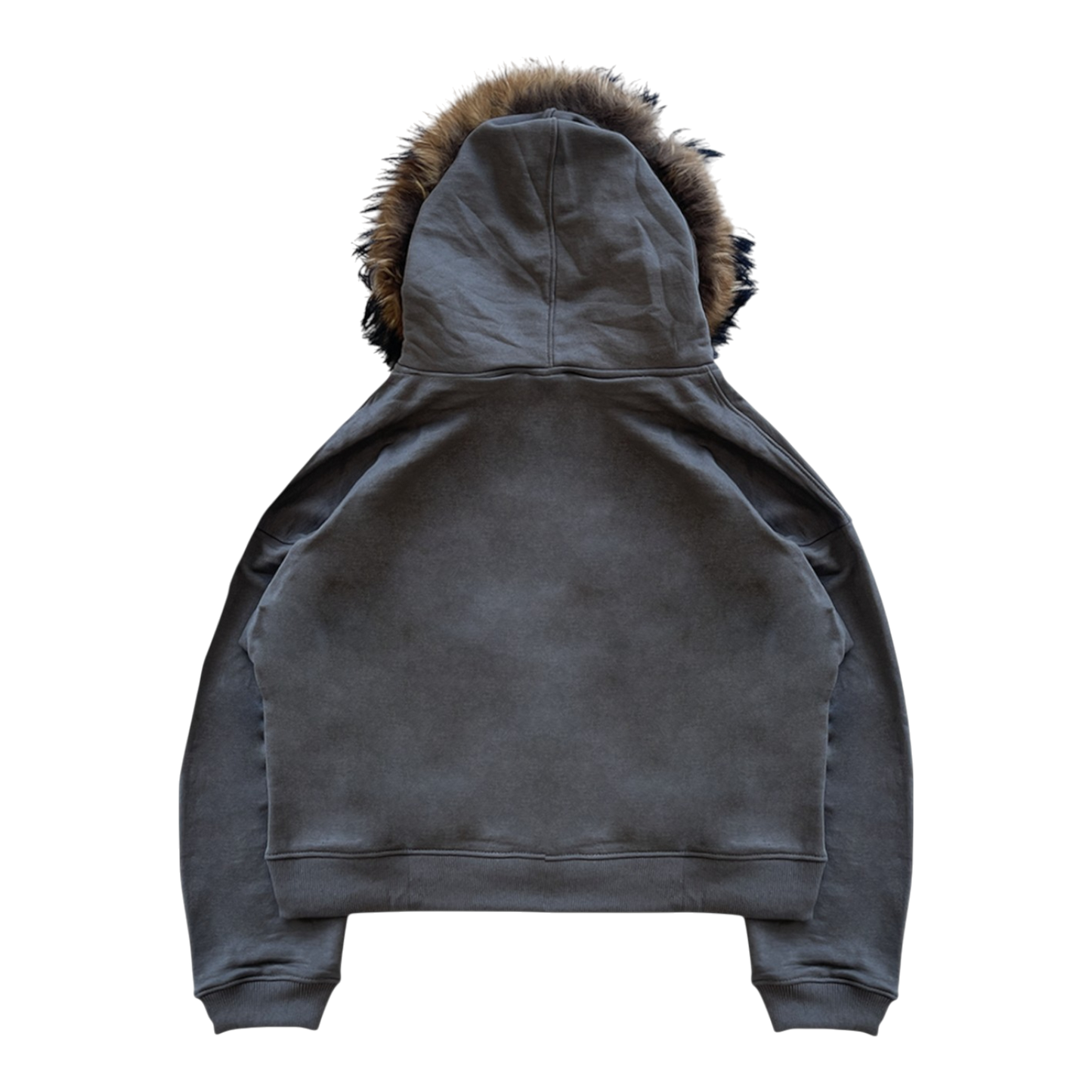 FUR HOODIE, CHARCOAL/BROWN