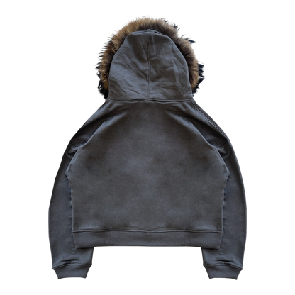 FUR HOODIE, CHARCOAL/BROWN