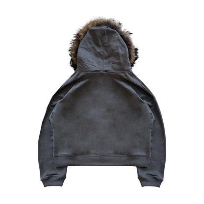 FUR HOODIE, CHARCOAL/BROWN
