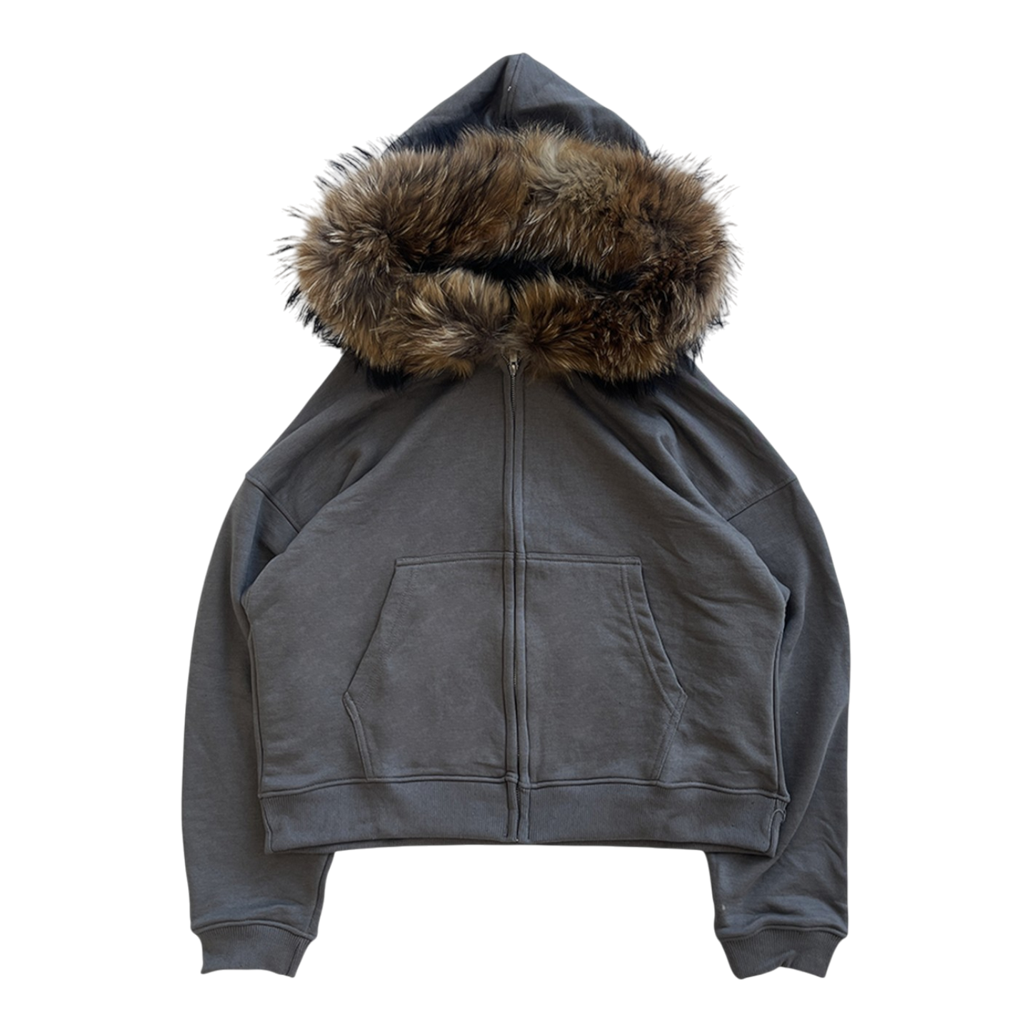 FUR HOODIE, CHARCOAL/BROWN