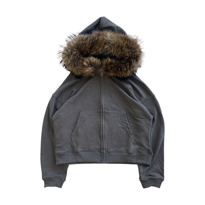 FUR HOODIE, CHARCOAL/BROWN