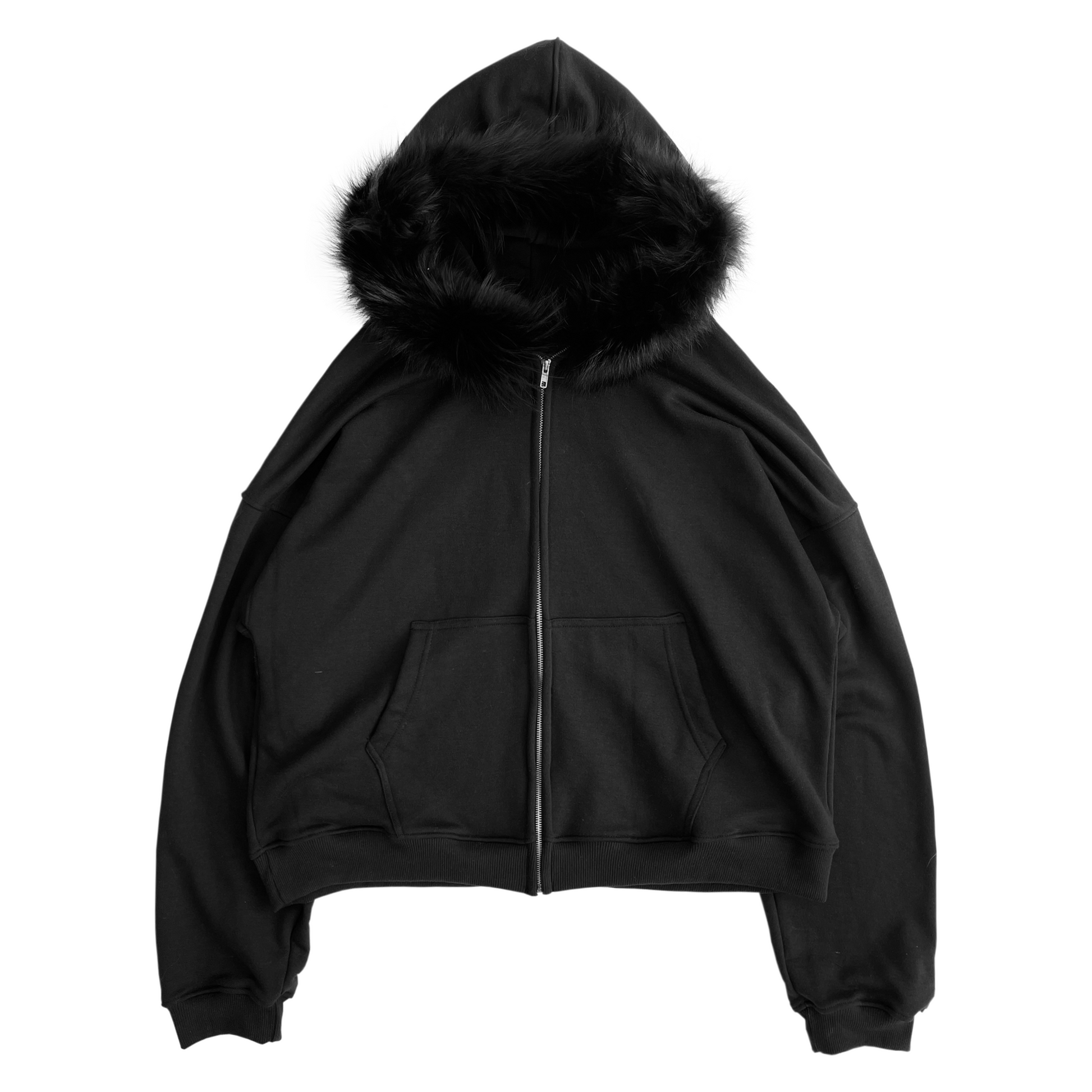Faux fur black hoodie sales