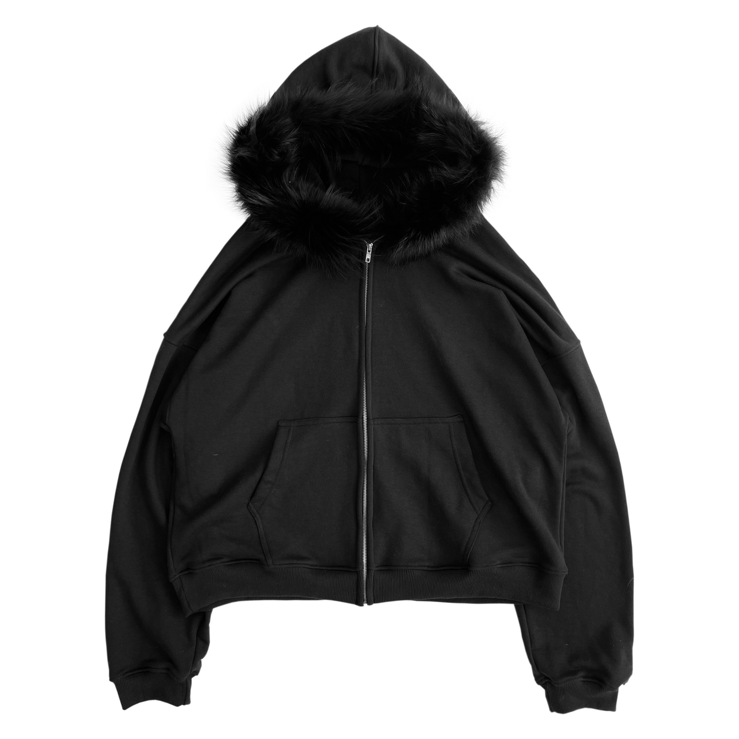 FUR HOODIE, BLACK/BLACK