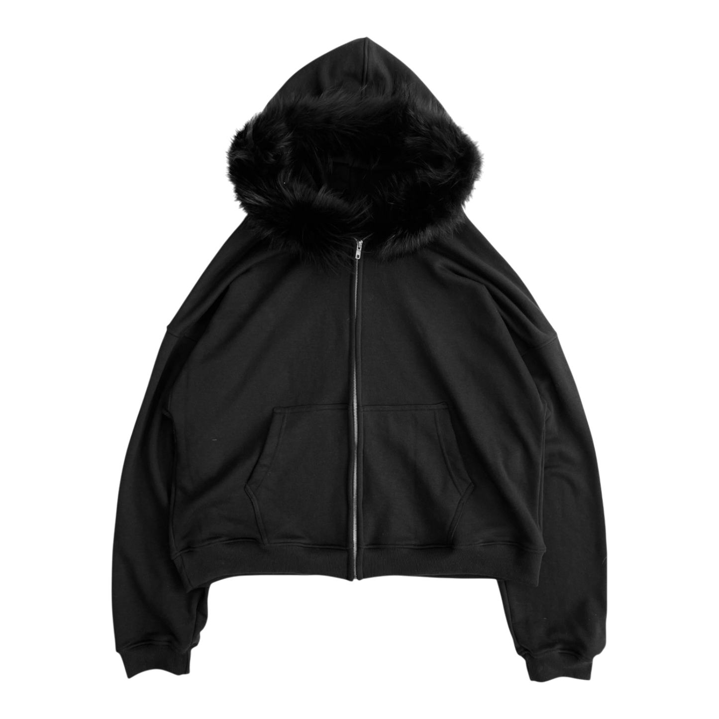 FUR HOODIE, BLACK/BLACK