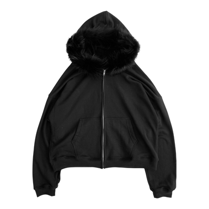 FUR HOODIE, BLACK/BLACK