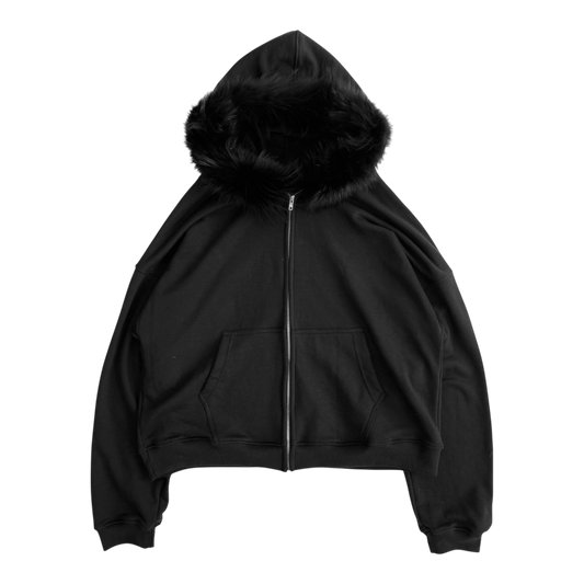 FUR HOODIE, BLACK/BLACK