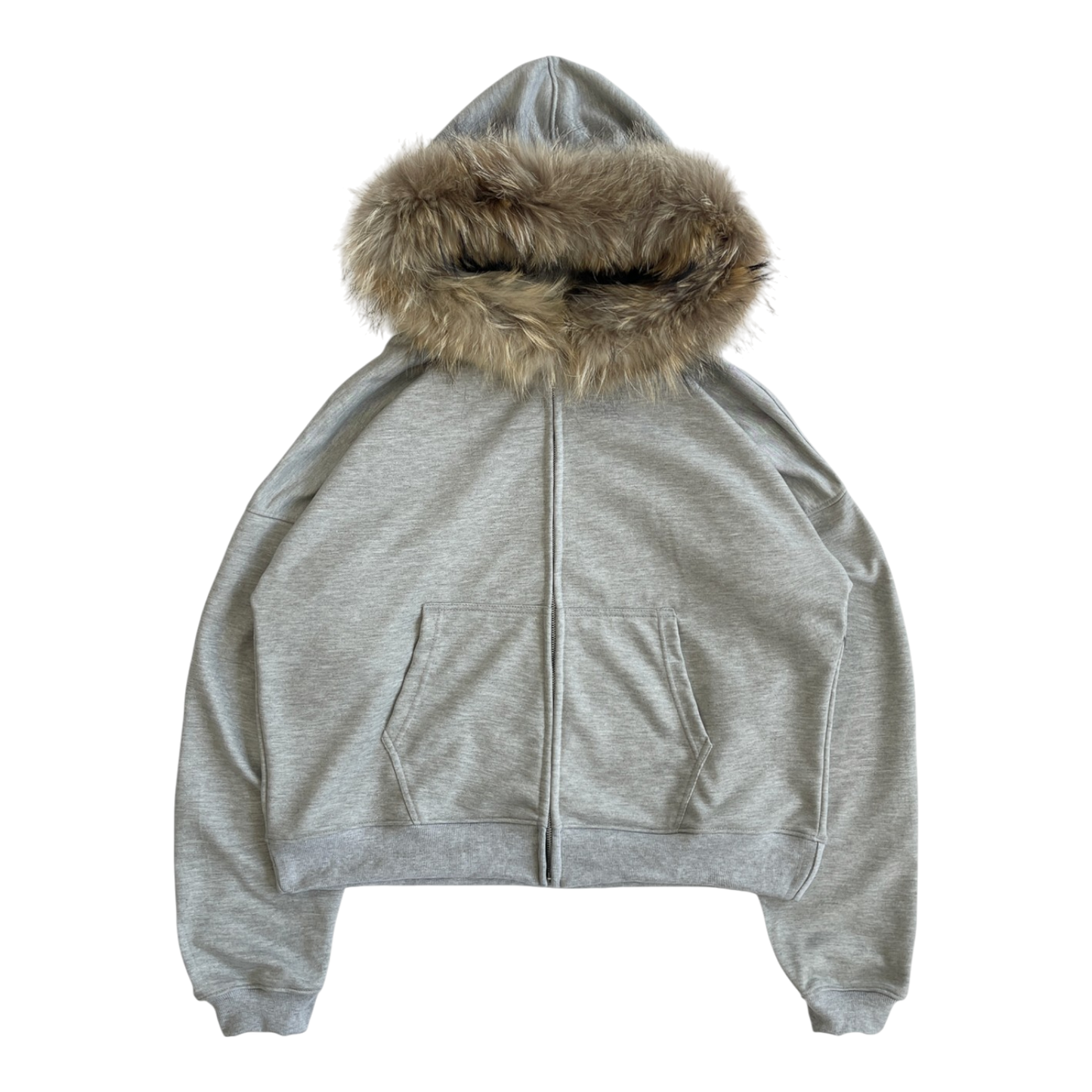 FUR HOODIE, HEATHER GRAY/BROWN