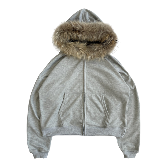 FUR HOODIE, HEATHER GRAY/BROWN