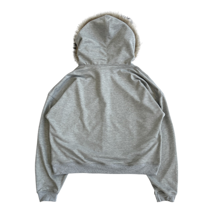 FUR HOODIE, HEATHER GRAY/BROWN