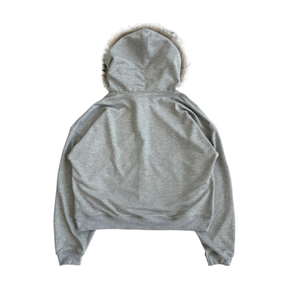 FUR HOODIE, HEATHER GRAY/BROWN