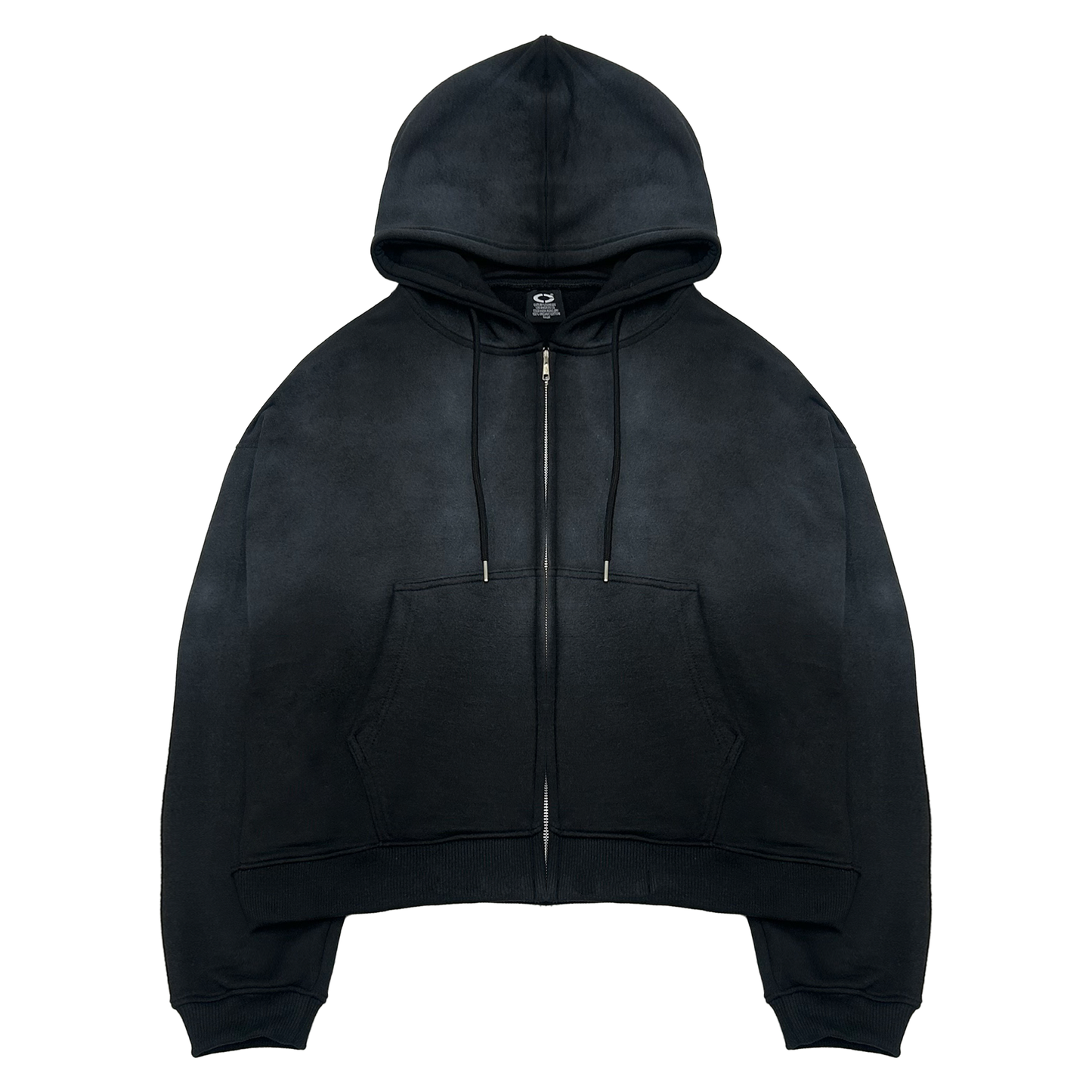 ZIP MIDWEIGHT HOODIE, BLACK [GARMENT DYED]