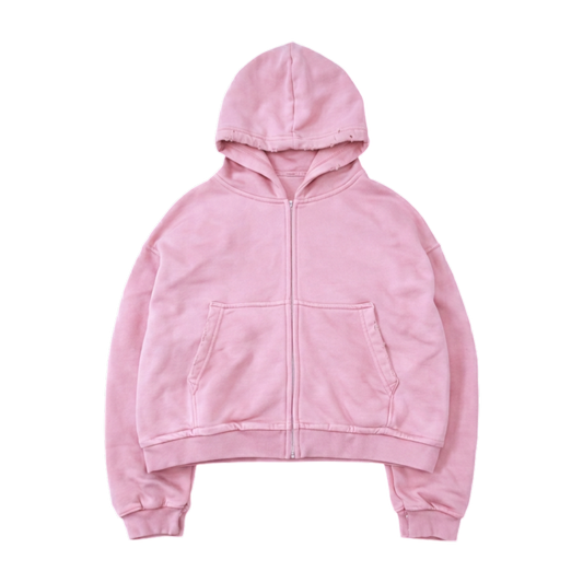 MIDWEIGHT ZIP-UP HOODIE, PINK, DISTRESSED